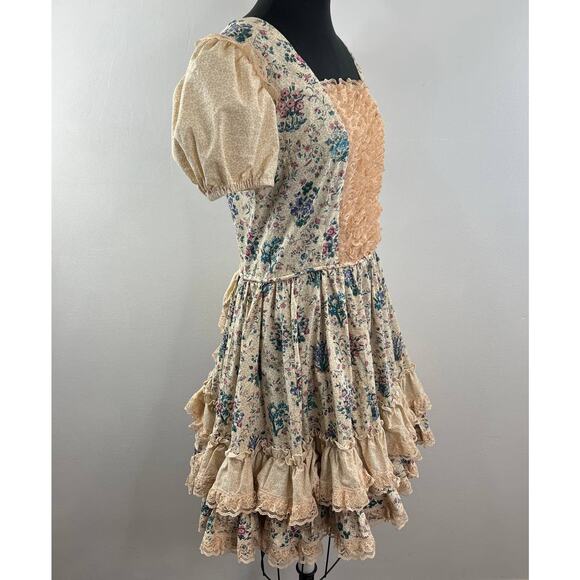 VTG Womens Victorian Style Ruffle Lace Floral Short Sleeve Tiered Lolita Dress S - Picture 4 of 7